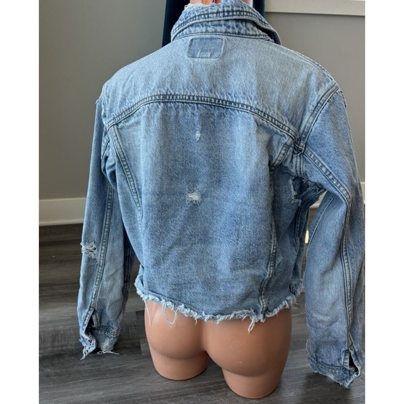 American Eagle Distressed Jean Jacket Size M Denim Blue - Picture 3 of 4